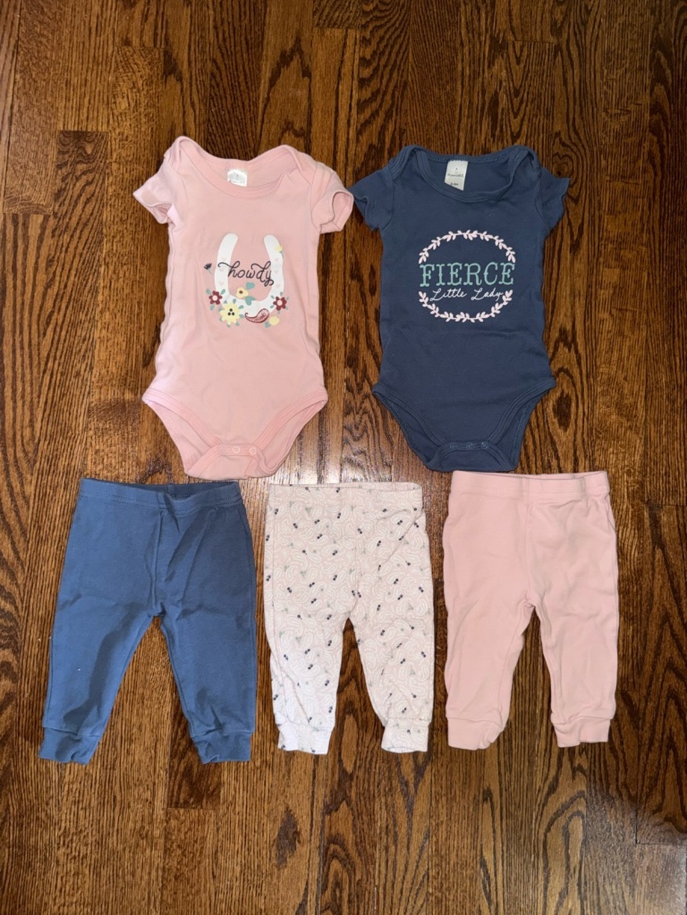 Girls Pink & Navy Matching Set - 5-Piece Bodysuit and Pants Outfit